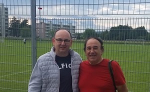 Predsjednik Posavine Željko Mikulić i nad dopisnik Ivan Barišić nakon utakmice Pajda / Foto: Fenix