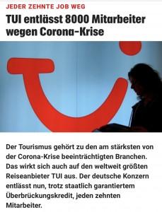 Preslike objave o otpuštanju zaposlenika TUI-a / Foto: Fenix (Preslik Krone.at)