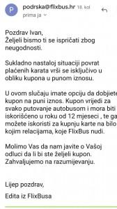 Sadržaj E-maila kojeg je Ivana Stanić dobila od FlixBusa