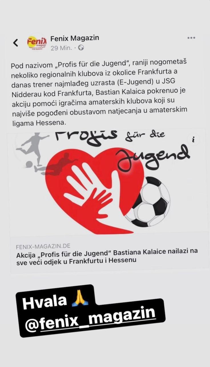 Batian Kalaica se na službenoj stranici „Profis für die Jugend“  zahvalio i Fenixu za podršku ove hvale vrijedne akcije 