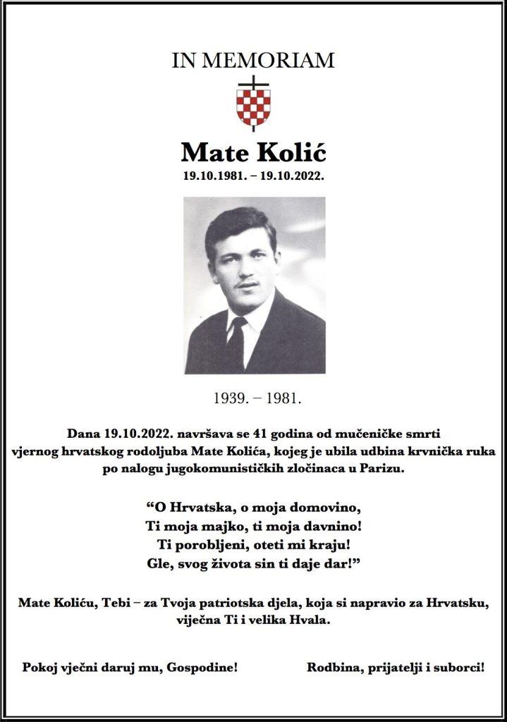 IN MEMORIAM Mate Kolic 2022