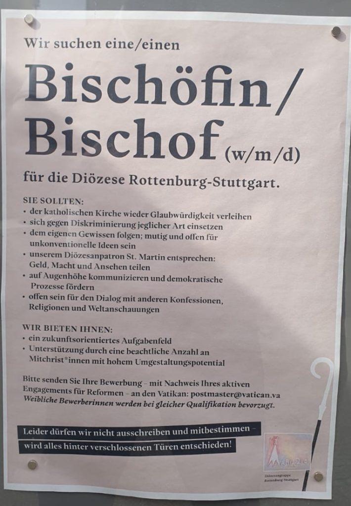 Plakat postavljen unutar zatvorenog župnog oglasnika na zidu ispred crkve Liebfrauen u župi Bad Cannstatt u Stuttgartu / Foto: Fenix (SIM)