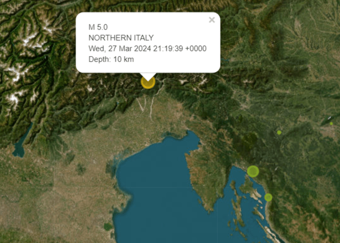 Potres na sjeveru Italije kod Udina / Foto: Preslik EMSC