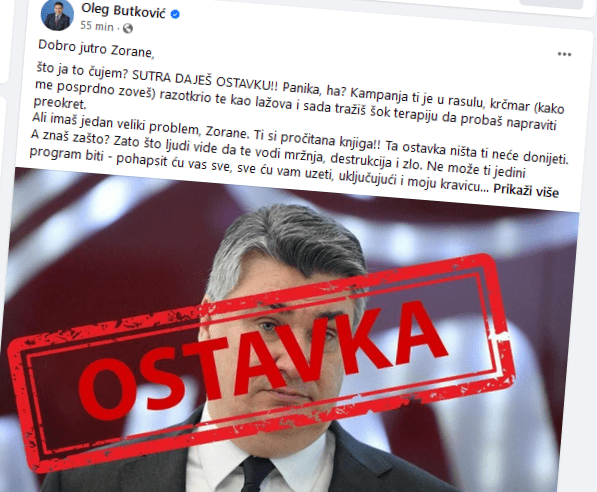 Butkovićeva objava Milanovićeve "ostavke" / Foto: Facebook O. Butković