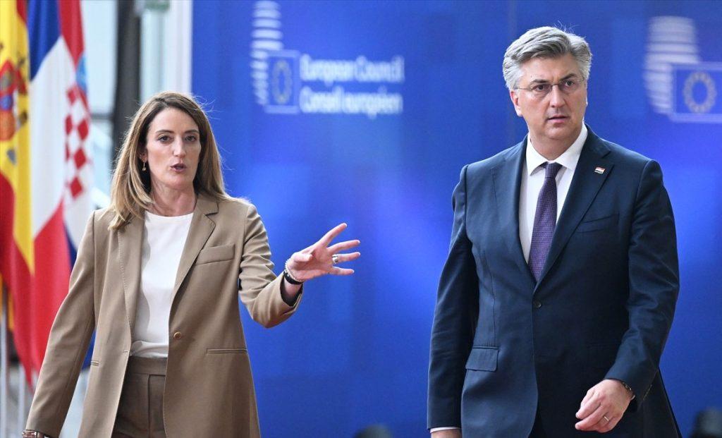 Predsjednica EU parlamenta Roberta Metsola i hrvatski premijer Andrej Plenković / Foto: Anadolu