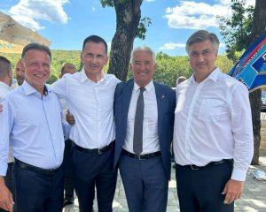 Gordan Jandroković, Dragan Primorac, Veselko Jovanović i Andrej Plenković u Kninu / Foto: Fenix (KIU HDZ)