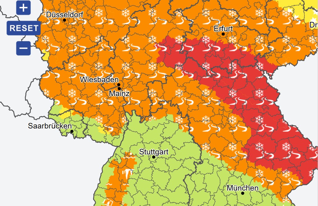 Karta upozorenja Njemačke meteorološke službe/ Foto: DWD/Preslik