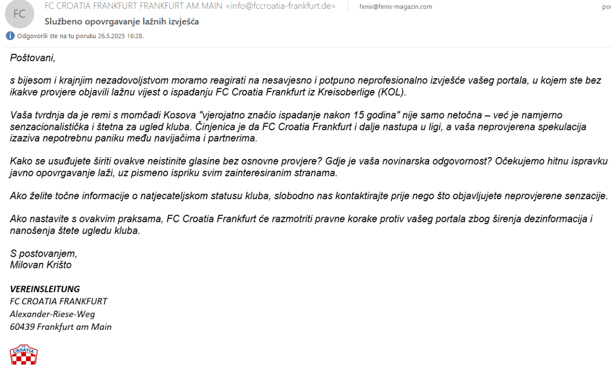 ŠTO JE VAŽNIJE? Ugled Croatije Frankfurt ili da nesposobni Mile Kelava ostane predsjednik kluba?  