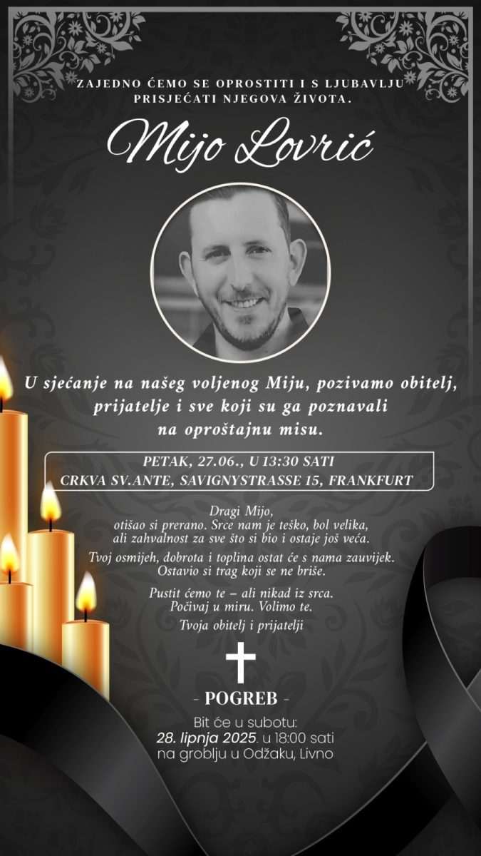 TUŽNA VIJEST IZ FRANKFURTA: U 43. godini života preminuo Mijo Lovrić, dopredsjednik LZF
