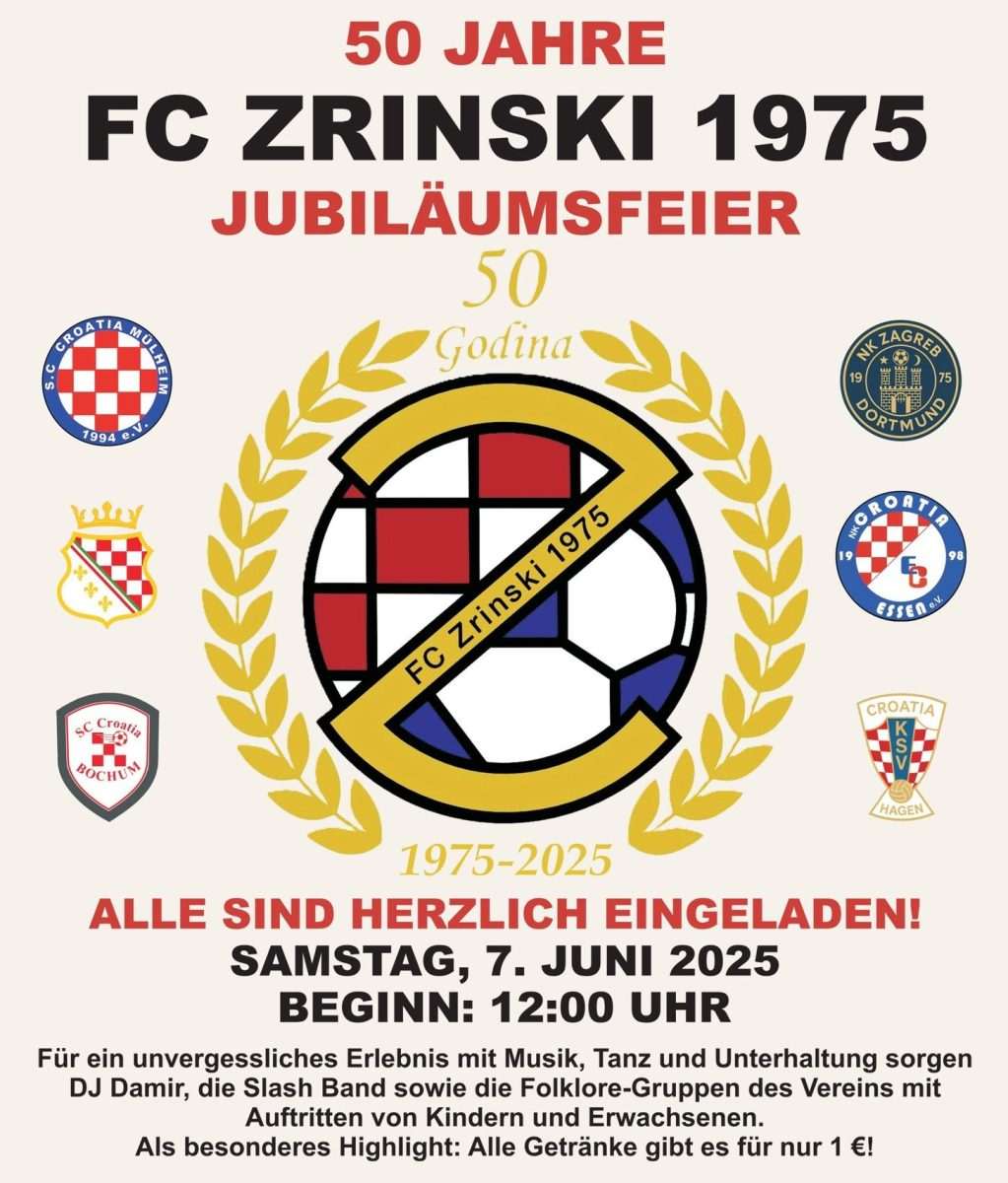 PROSLAVA 50. OBLJETNICE: FC Zrinski Gelsenkirchen poziva na veliku proslavu u subotu, 7. lipnja