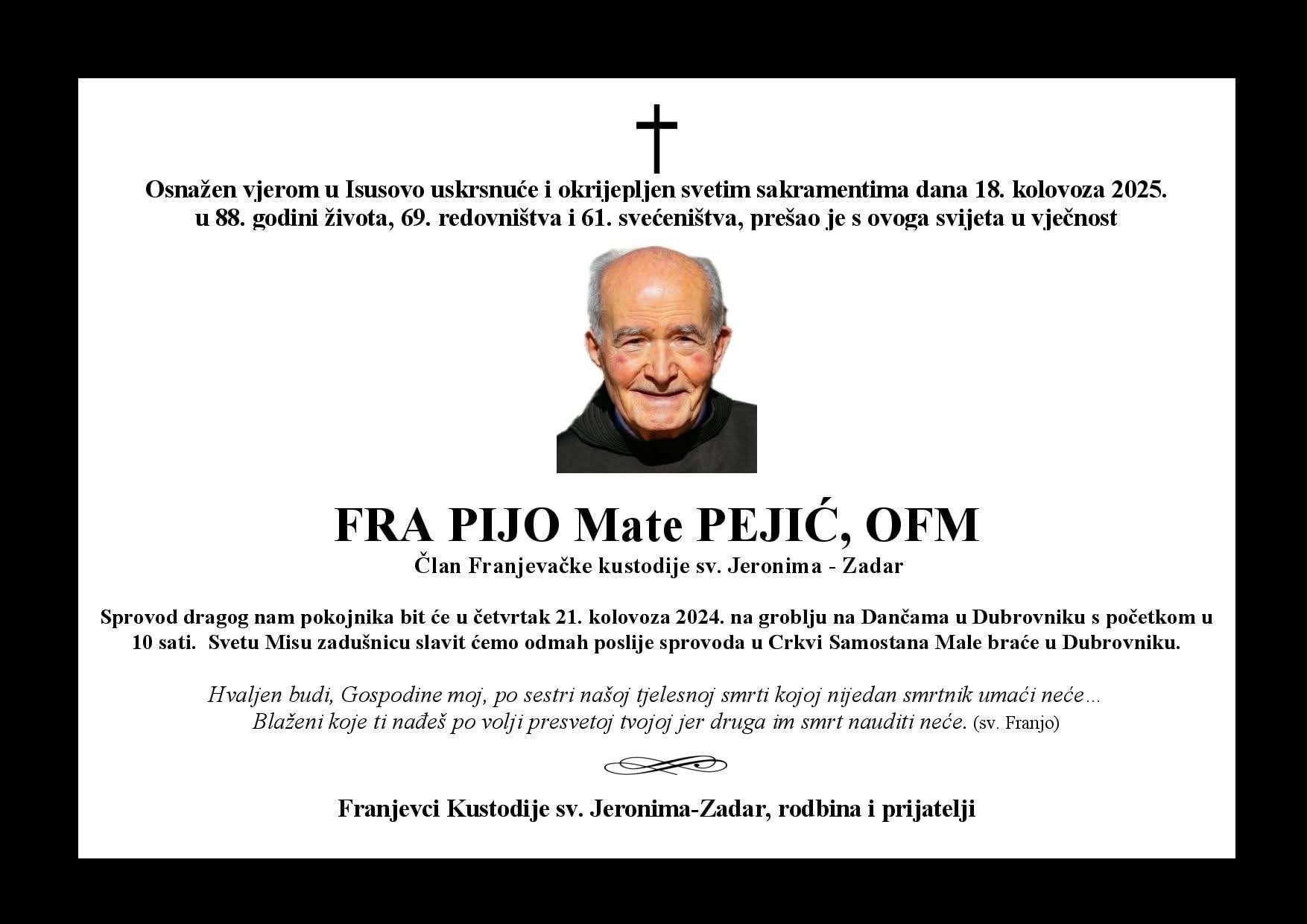 Fra Pio Mate Pejić/ Foto: Facebook
