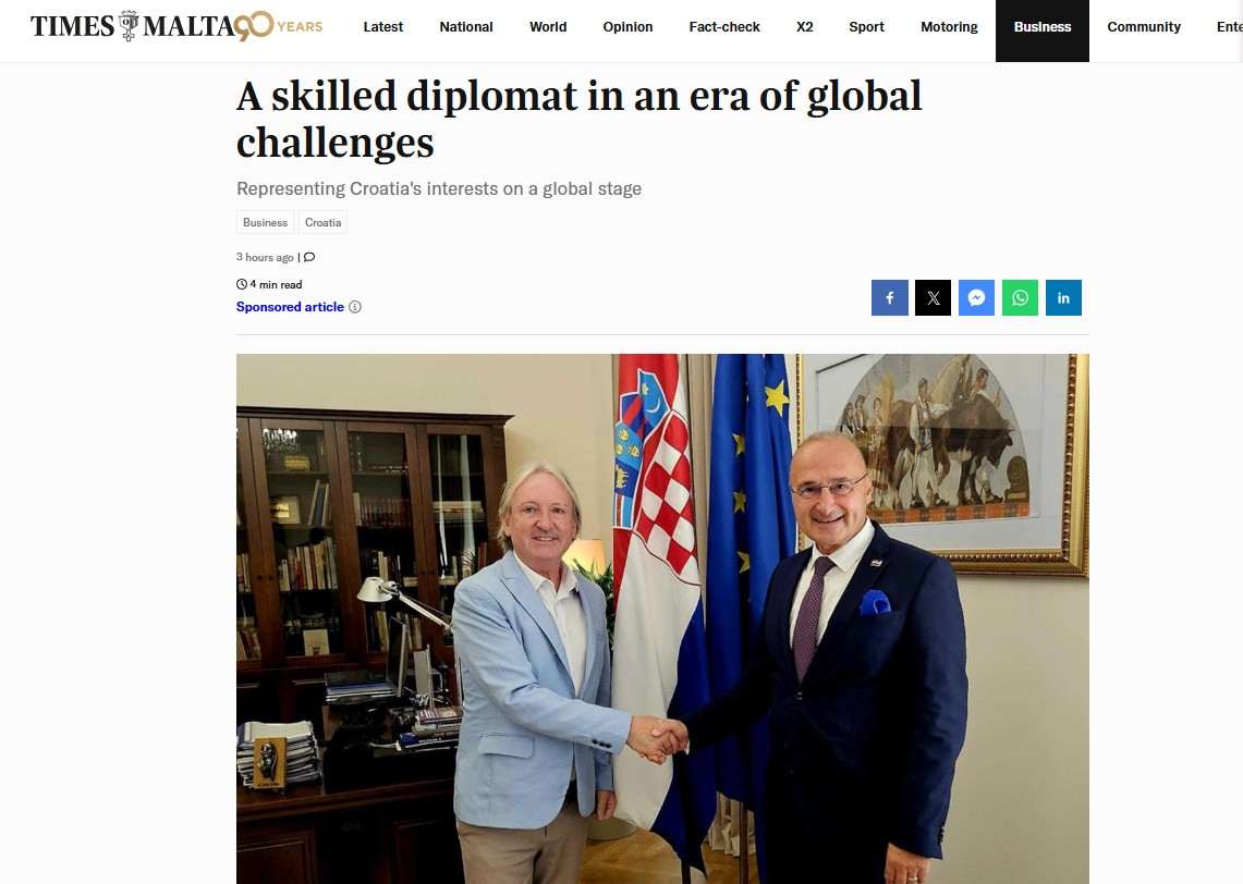GORDAN GRLIĆ RADMAN ZA TIMES OF MALTA: Hrvatska je postala zemlja čiji se glas čuje globalno Gordan Grlić Radman je dao intervju za Times of Malta/ Foto: Preslik