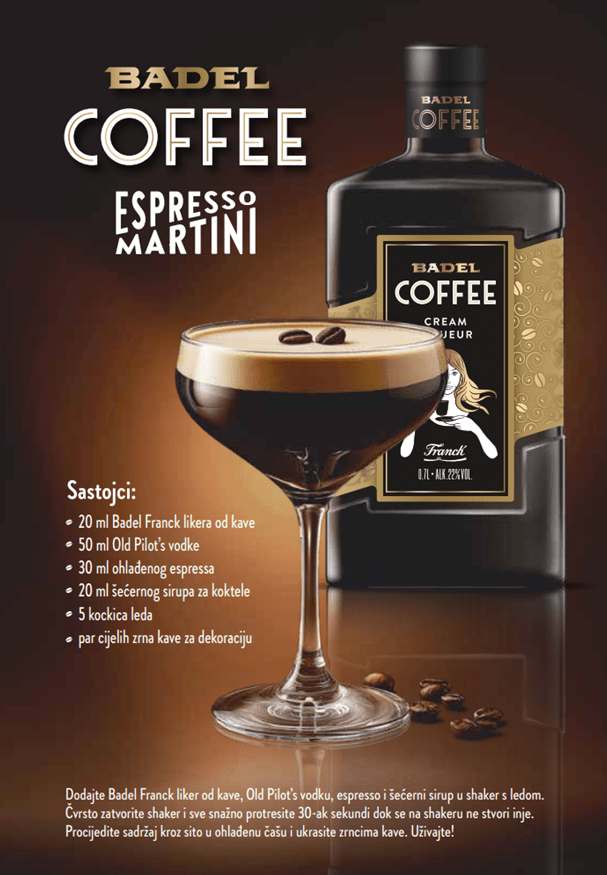 BADEL COFFEE KREM LIKER: U mjesecu u kojem obilježavamo Svjetski dan kave Badel predstavio novi premium liker Espresso Martini receptura/ Foto: Promo