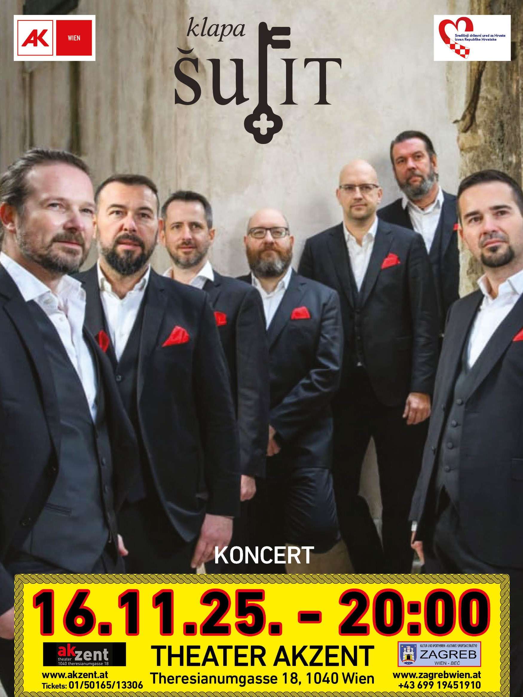 DVOSTRUKI PROGRAM U BEČU: Popodne u bečkom Akzentu “Baby Lasagna - mačke i spačke” za djecu, navečer koncert Klape “Šufit” za odrasle Flyeri KSD „Zagreb“, Beč za koncert Klape „Šufit“