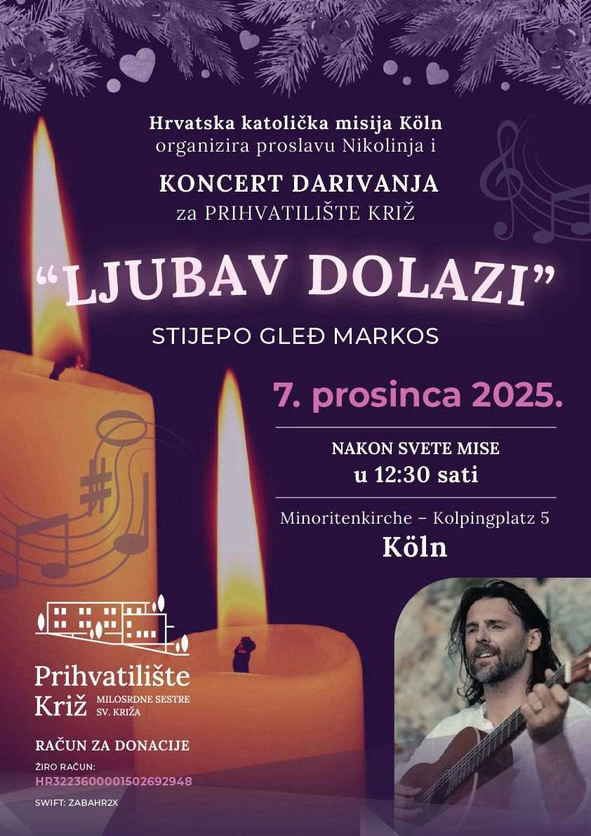 "LJUBAV DOLAZI": Hrvati u Kölnu organiziraju dobrotvorni koncert za onkološke bolesnike i osobe u potrebi "LJUBAV DOLAZI": Hrvati u Kölnu organiziraju dobrotvorni koncert za onkološke bolesnike i osobe u potrebi