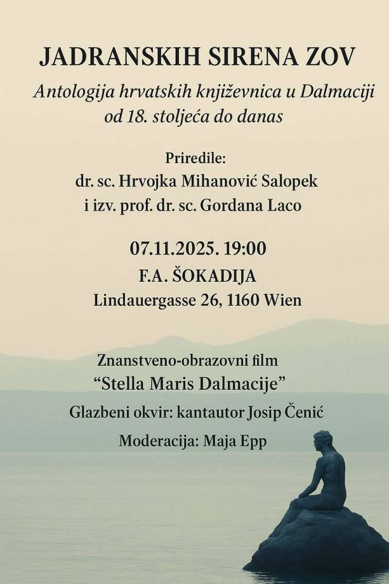 U PETAK, 07. STUDENOG: U Beču predstavljanje antologije „Jadranskih sirena zov“ U PETAK, 07. STUDENOG: U Beču predstavljanje antologije „Jadranskih sirena zov“