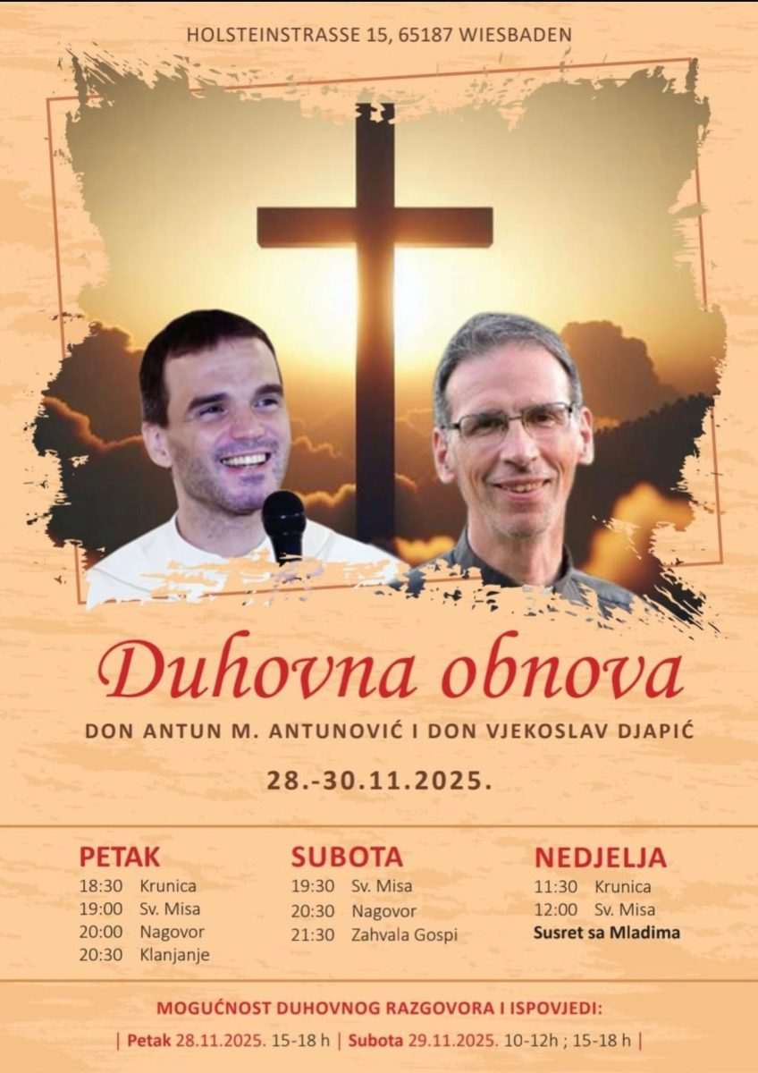 DUHOVNA OBNOVA U HKŽ WIESBADEN: Iz Hrvatske stižu dvojica svećenika DUHOVNA OBNOVA U HKŽ WIESBADEN: Iz Hrvatske stižu dvojica svećenika