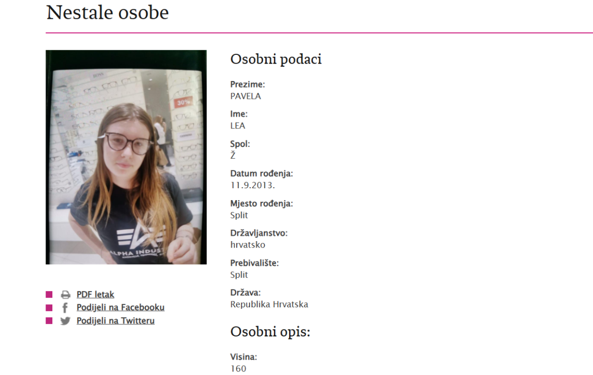 SPLIT: Policija traga za nestalom 12-godišnjom djevojčicom