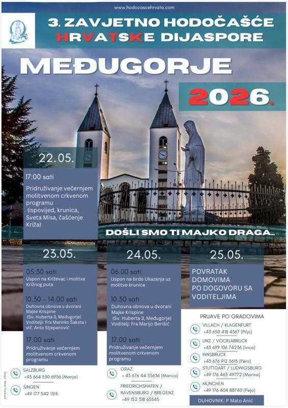 MEĐUGORJE 2026: Organizirano 3. Zavjetno hodočašće za Hrvate iz inozemstva