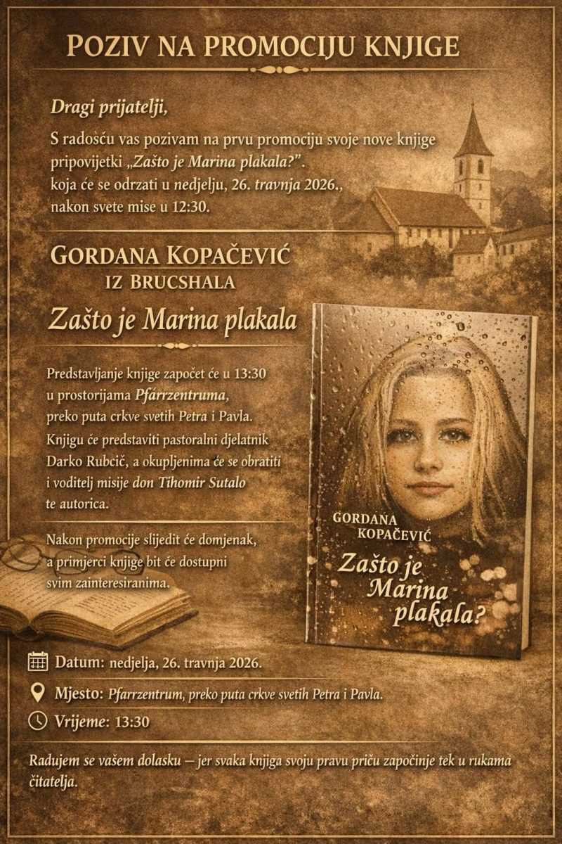 "ZAŠTO JE MARINA PLAKALA?": U Bruchsalu promocija knjige pripovijedaka Gordane Kopačević