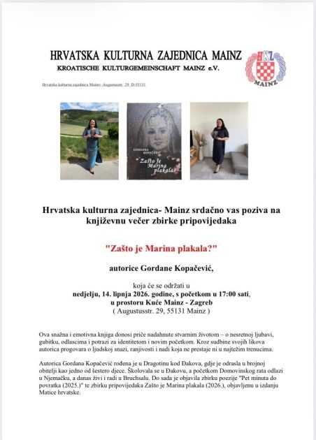 GORDANA KOPAČEVIĆ U NEDJELJU U MAINZU: Marinina priča nikoga neće ostaviti ravnodušnim GORDANA KOPAČEVIĆ U NEDJELJU U MAINZU: Marinina priča nikoga neće ostaviti ravnodušnim