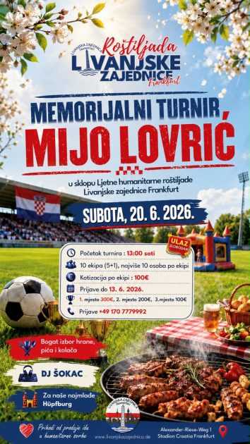 TRADICIONALNA ROŠTILJADA LIVANJSKE ZAJEDNICE U FRANKFURTU: Bit će održan Memorijalni turnir Mijo Lovrić Najava roštiljade / Foto: LZ Frankfurt