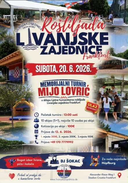TRADICIONALNA ROŠTILJADA LIVANJSKE ZAJEDNICE U FRANKFURTU: Bit će održan Memorijalni turnir Mijo Lovrić Najava roštiljade / Foto: LZ Frankfurt
